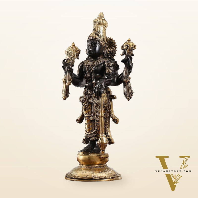 Brass Lord Vishnu Statue - Handcrafted, 20" Tall, 12kg