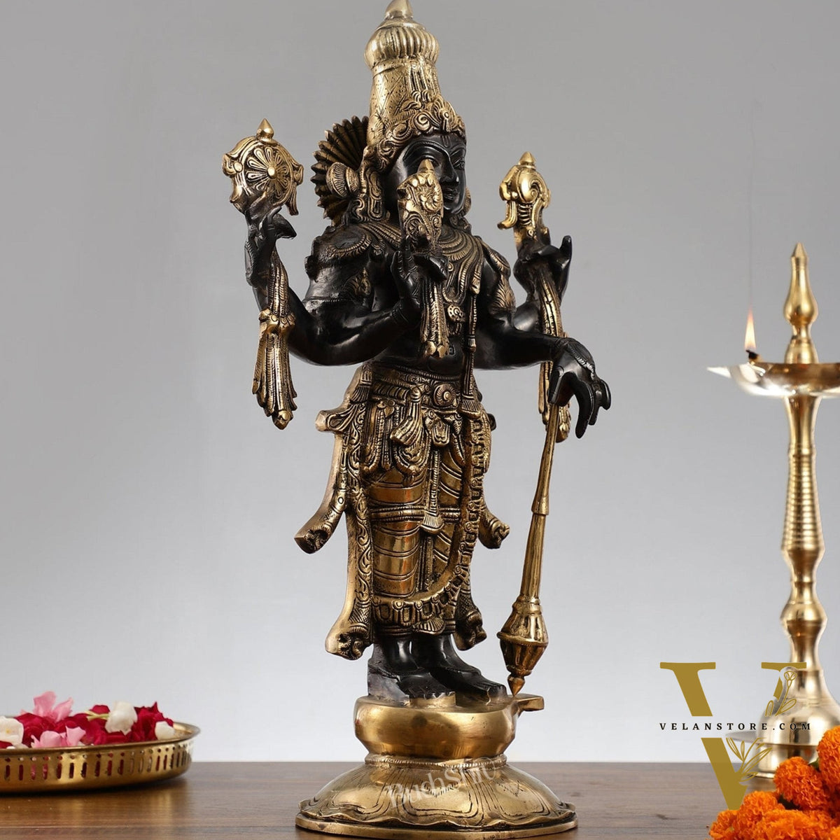 Brass Lord Vishnu Statue - Handcrafted, 20" Tall, 12kg
