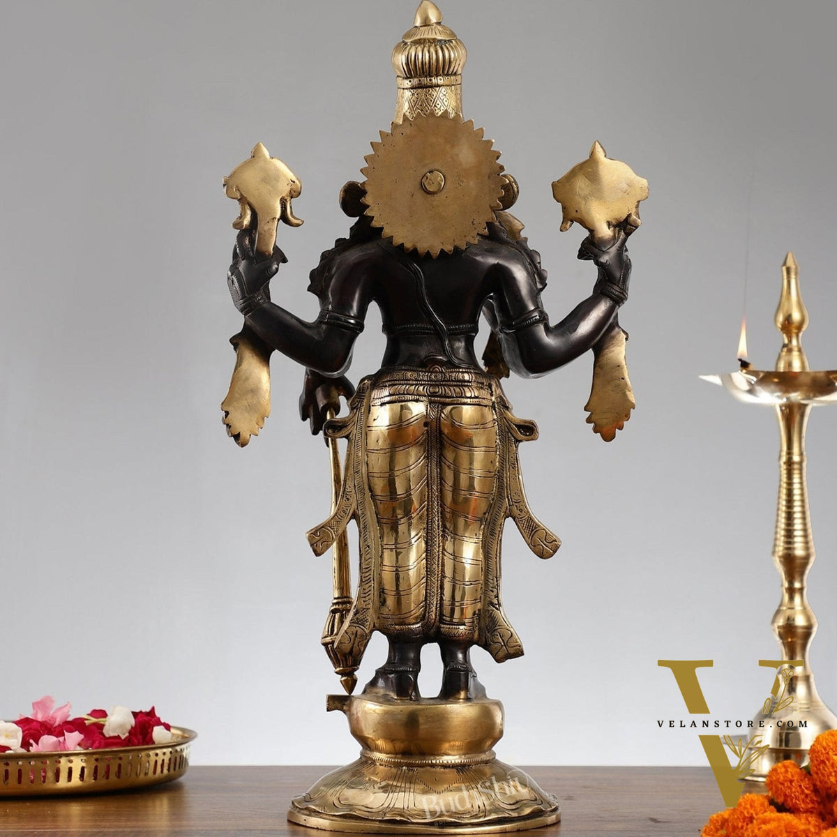 Brass Lord Vishnu Statue - Handcrafted, 20" Tall, 12kg