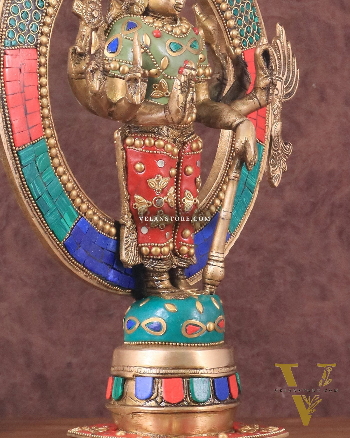 Brass Lord Vishnu Statue with Sudarshan Chakra Aura - 16.5 Inch meenakari
