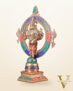 Brass Lord Vishnu Statue with Sudarshan Chakra Aura - 16.5 Inch meenakari