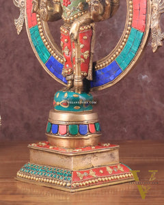 Brass Lord Vishnu Statue with Sudarshan Chakra Aura - 16.5 Inch meenakari