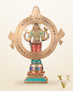 Brass Lord Vishnu Statue with Sudarshan Chakra Aura - 16.5 Inch meenakari