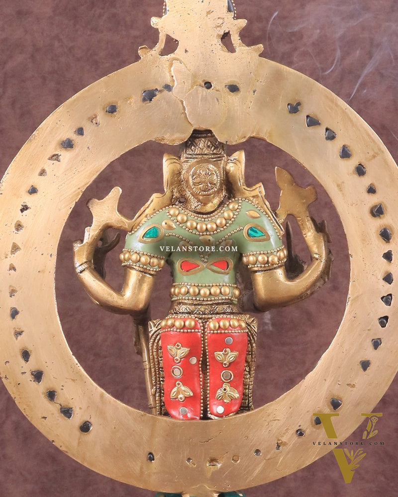 Brass Lord Vishnu Statue with Sudarshan Chakra Aura - 16.5 Inch meenakari