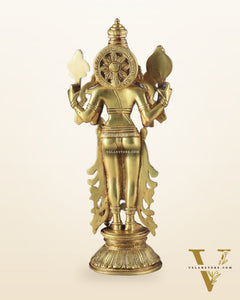 Brass Lord Vishnu with Bhudevi and Sridevi Statues – Intricate Sculptures, 13"