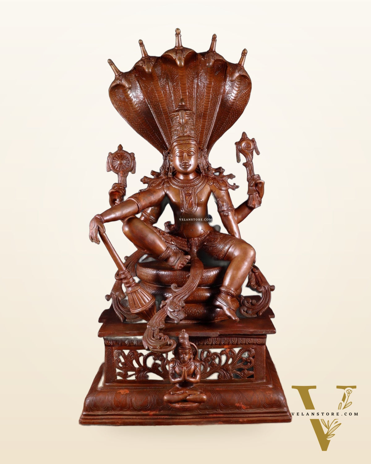 Brass Lord Vishnu with Sheshanaag & Hanuman – 29” Chola Bronze Layered