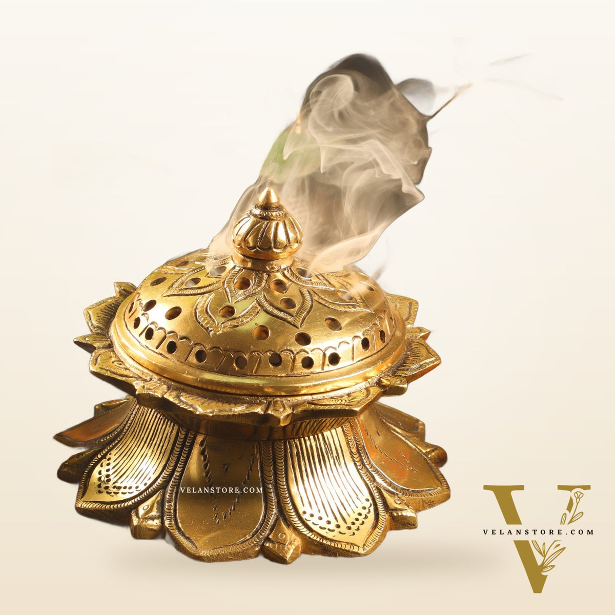 Brass Lotus Dhoop daani/ loban burner 4" antique tone
