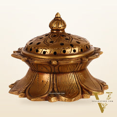 Brass Lotus Dhoop daani/ loban burner 4" antique tone