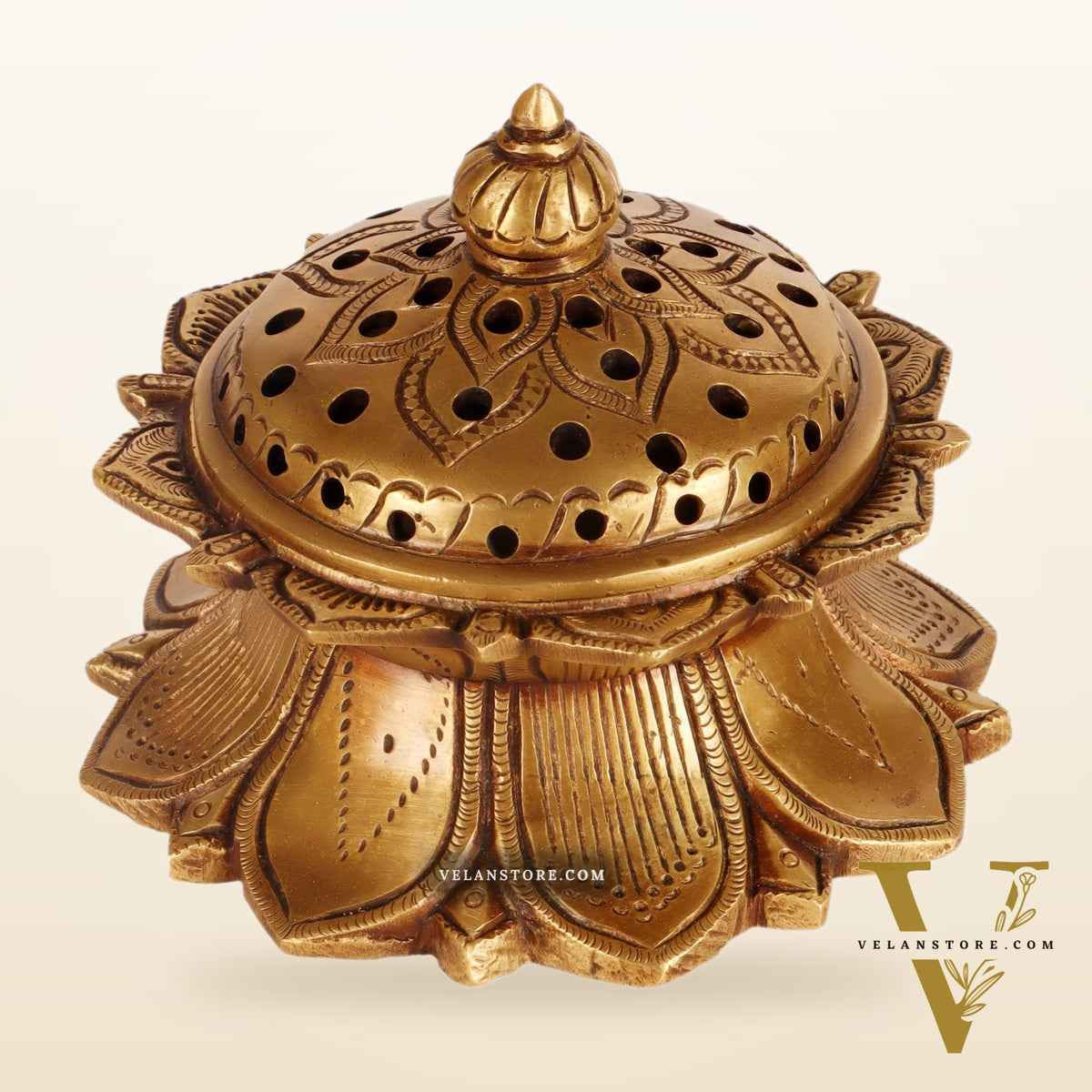 Brass Lotus Dhoop daani/ loban burner 4" antique tone