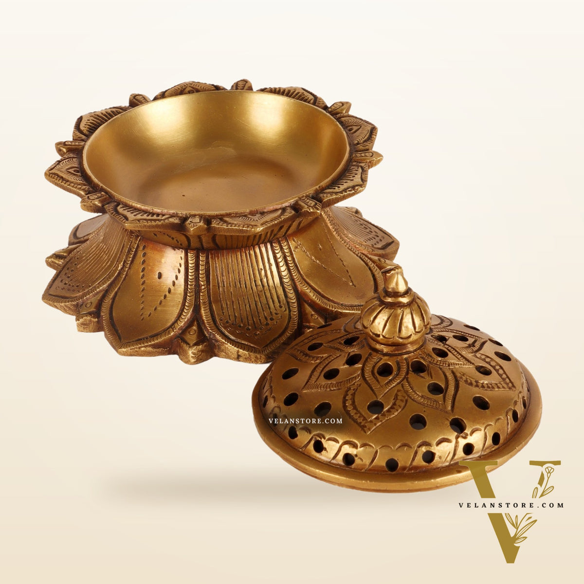 Brass Lotus Dhoop daani/ loban burner 4" antique tone
