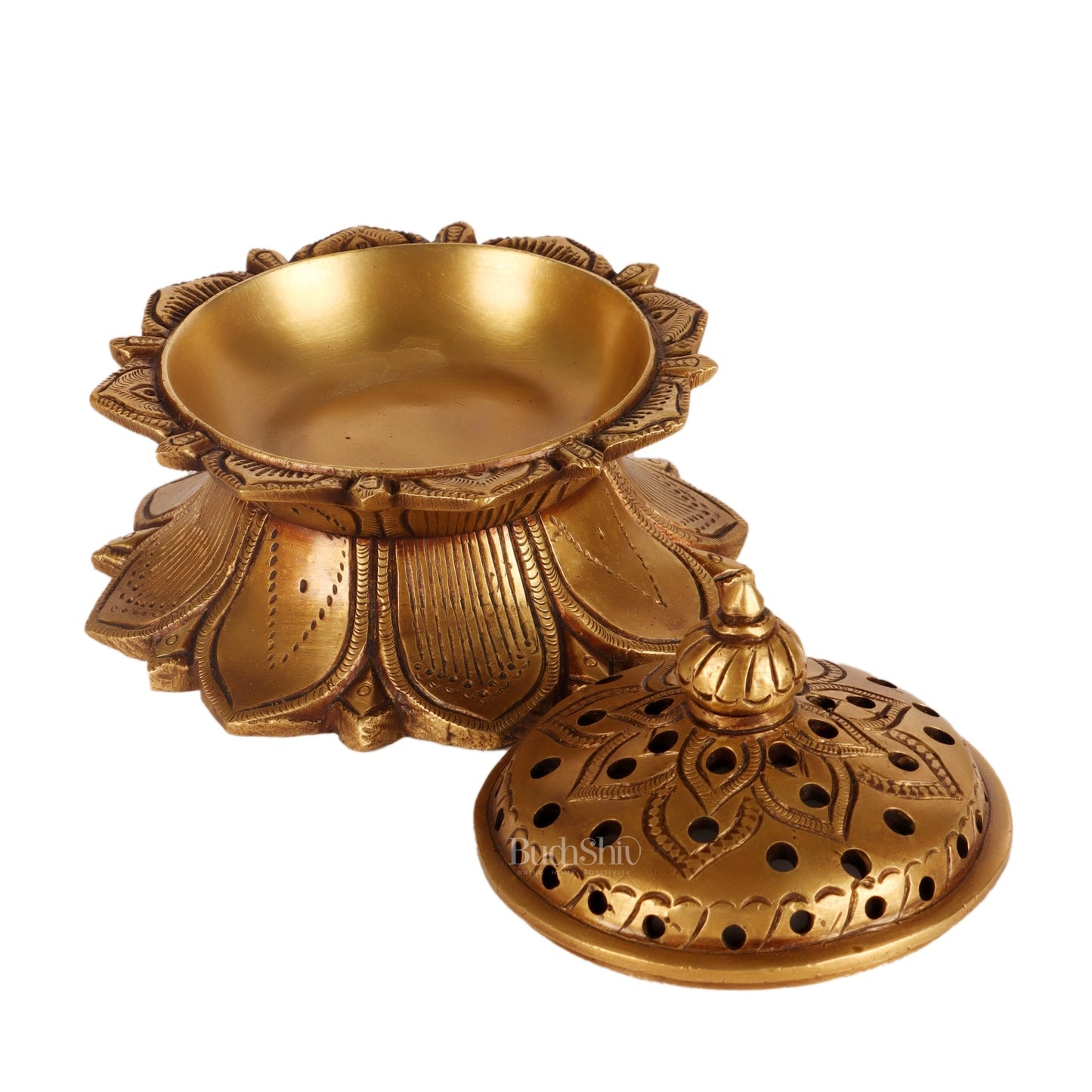 Brass Lotus Dhoop daani/ loban burner 4" antique tone