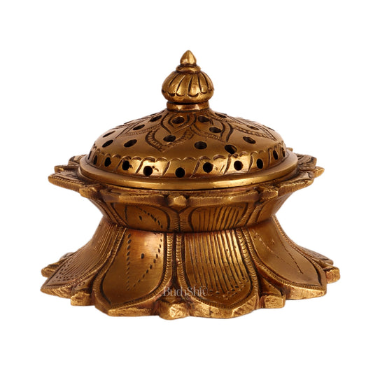Brass Lotus Dhoop daani/ loban burner 4" antique tone