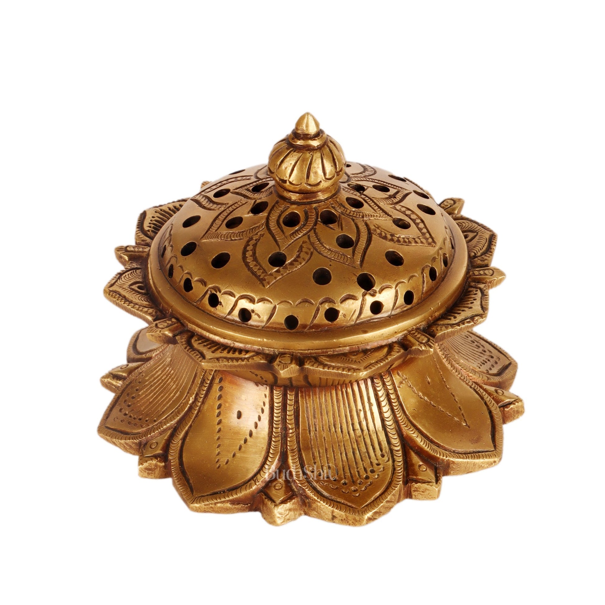 Brass Lotus Dhoop daani/ loban burner 4" antique tone