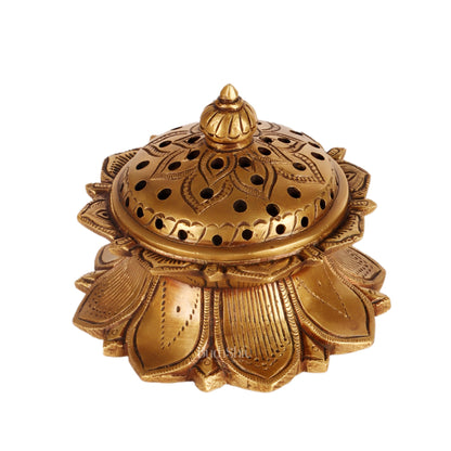 Brass Lotus Dhoop daani/ loban burner 4" antique tone