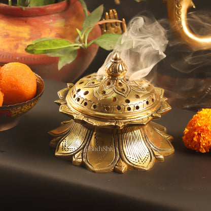 Brass Lotus Dhoop daani/ loban burner 4" antique tone