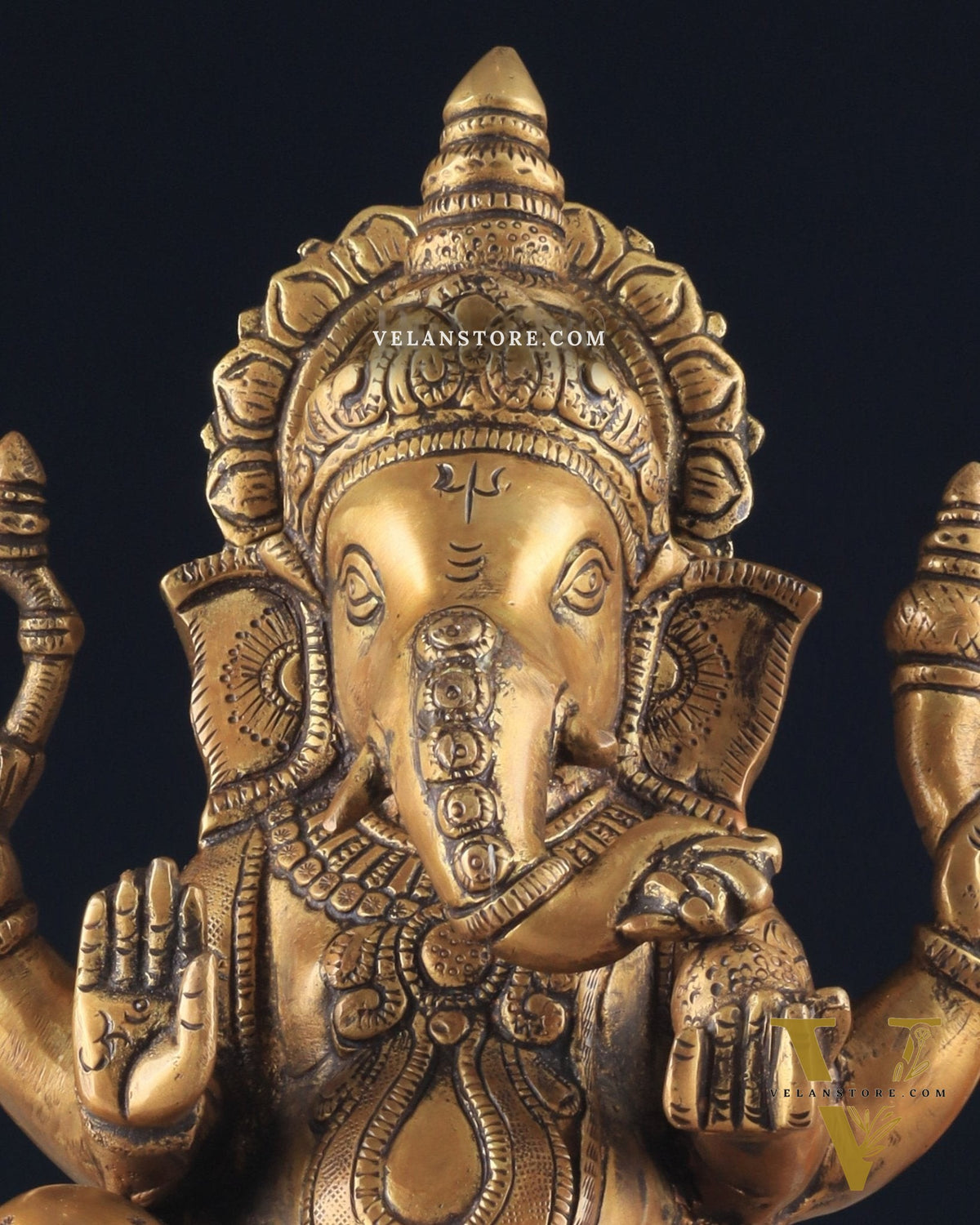 Brass Lotus Ganesha Statue - Dull Gold Finish 12"