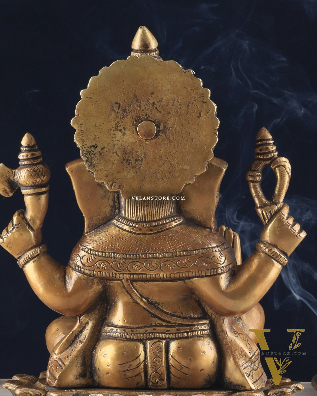 Brass Lotus Ganesha Statue - Dull Gold Finish 12"