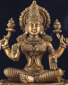 Brass Lotus Lakshmi Statue - Dull Gold Finish 12"