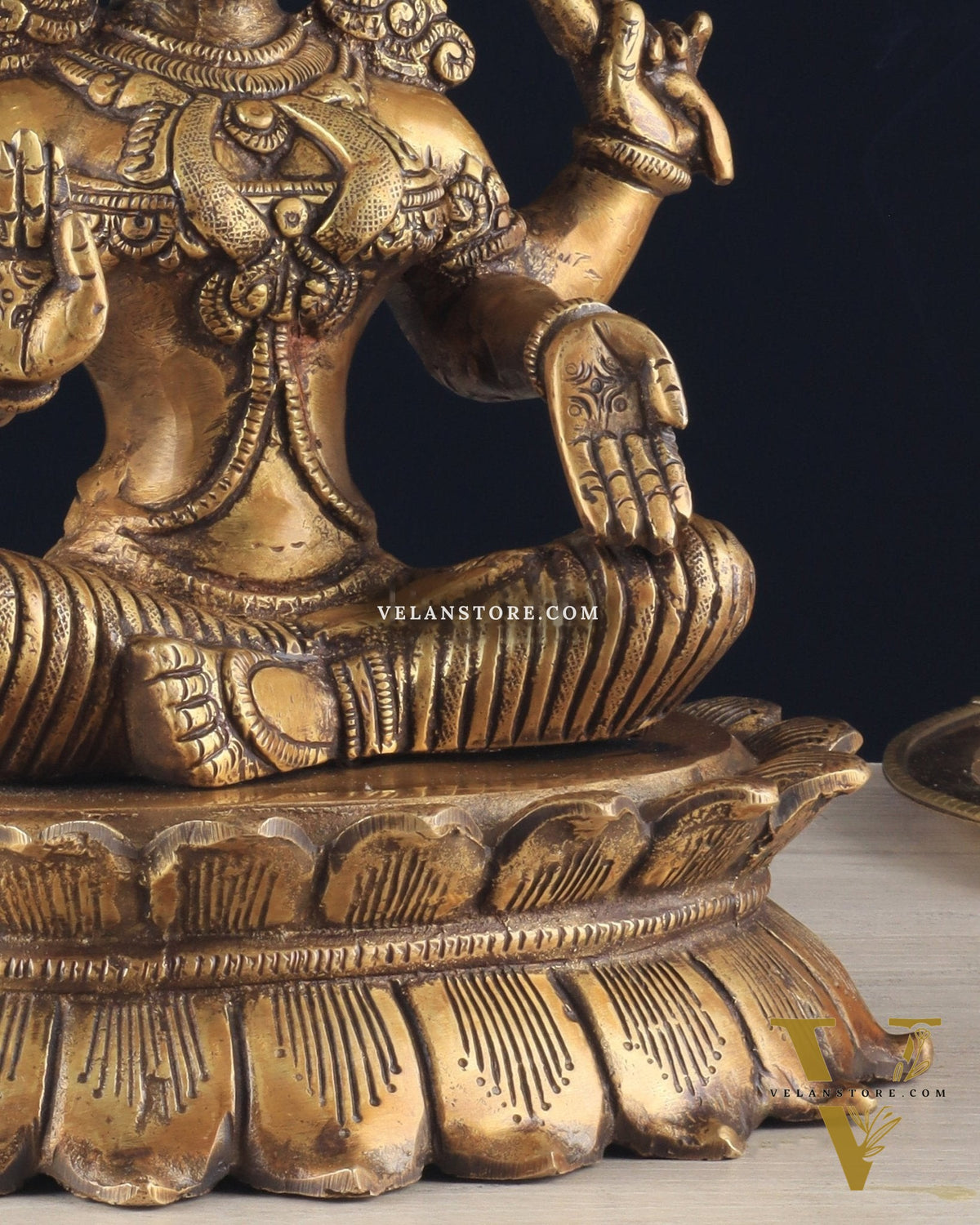 Brass Lotus Lakshmi Statue - Dull Gold Finish 12"