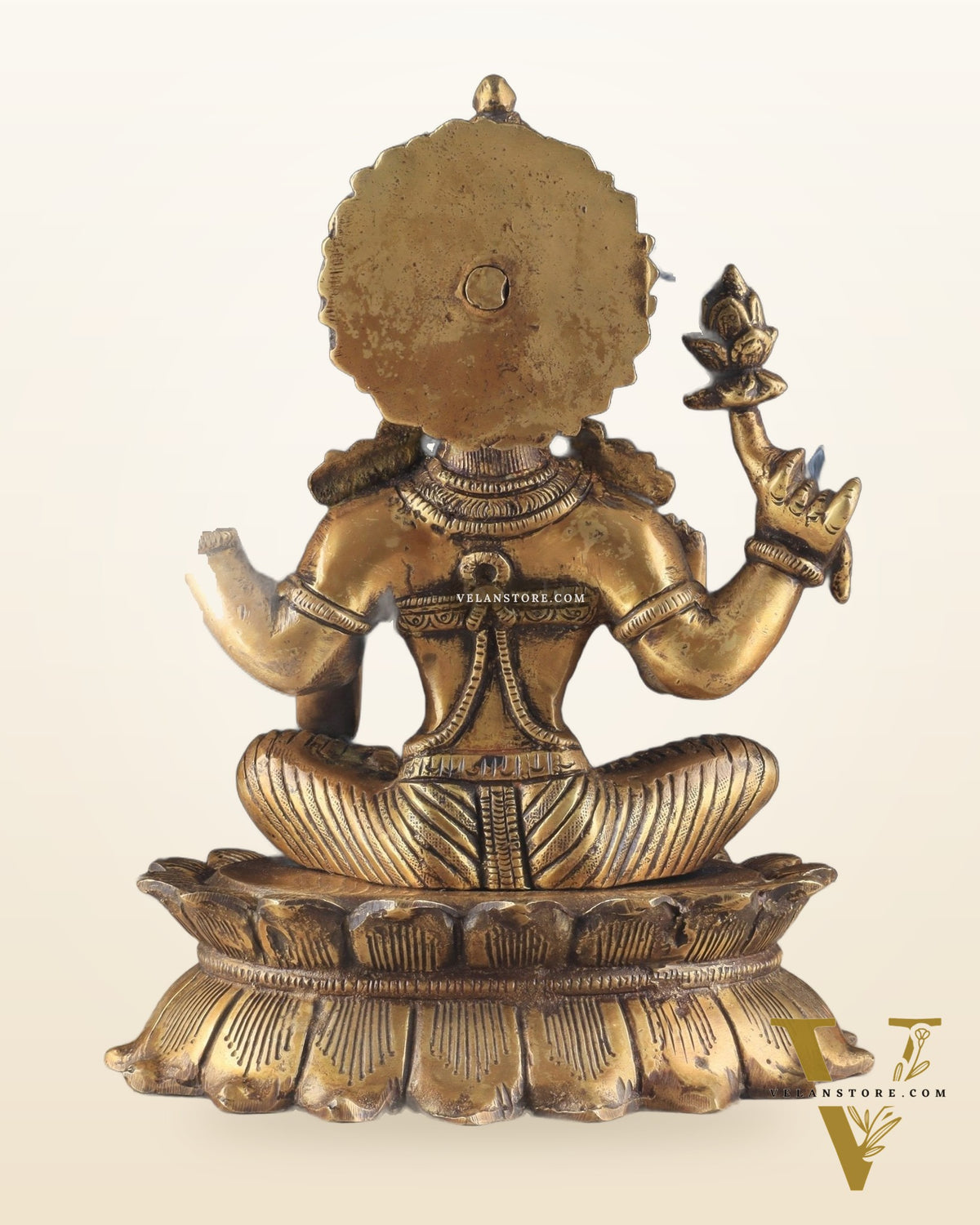Brass Lotus Lakshmi Statue - Dull Gold Finish 12"