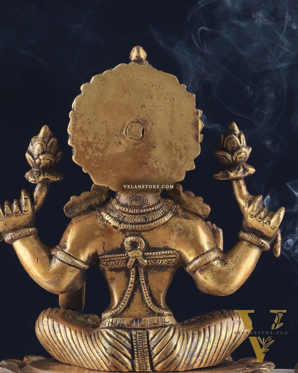 Brass Lotus Lakshmi Statue - Dull Gold Finish 12"