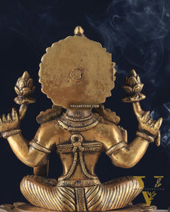 Brass Lotus Lakshmi Statue - Dull Gold Finish 12"