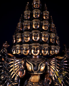 Brass Maha Sadashiva (25‑Faced Lord Shiva) Statue – 21.5″ burnt brass tone