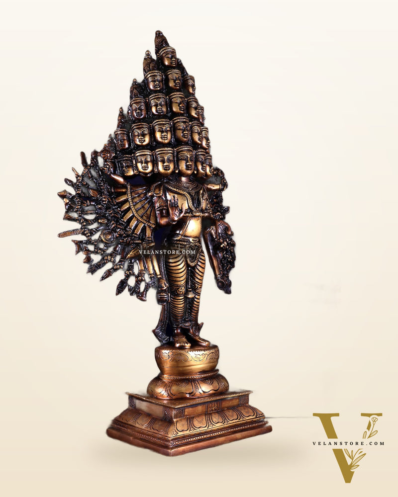 Brass Maha Sadashiva (25‑Faced Lord Shiva) Statue – 21.5″ burnt brass tone