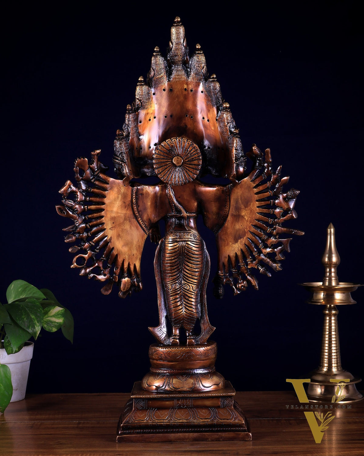 Brass Maha Sadashiva (25‑Faced Lord Shiva) Statue – 21.5″ burnt brass tone