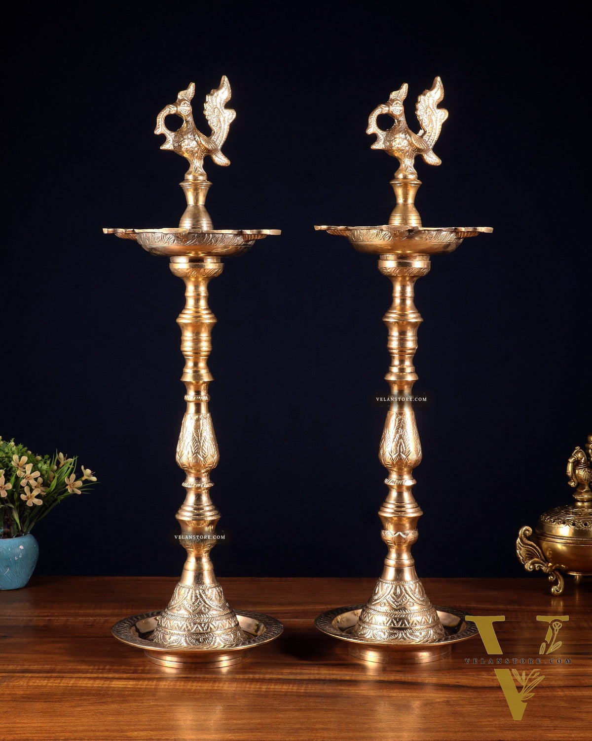 Brass Mahabharat Inauguration Oil Lamp Diya – 21" Pair