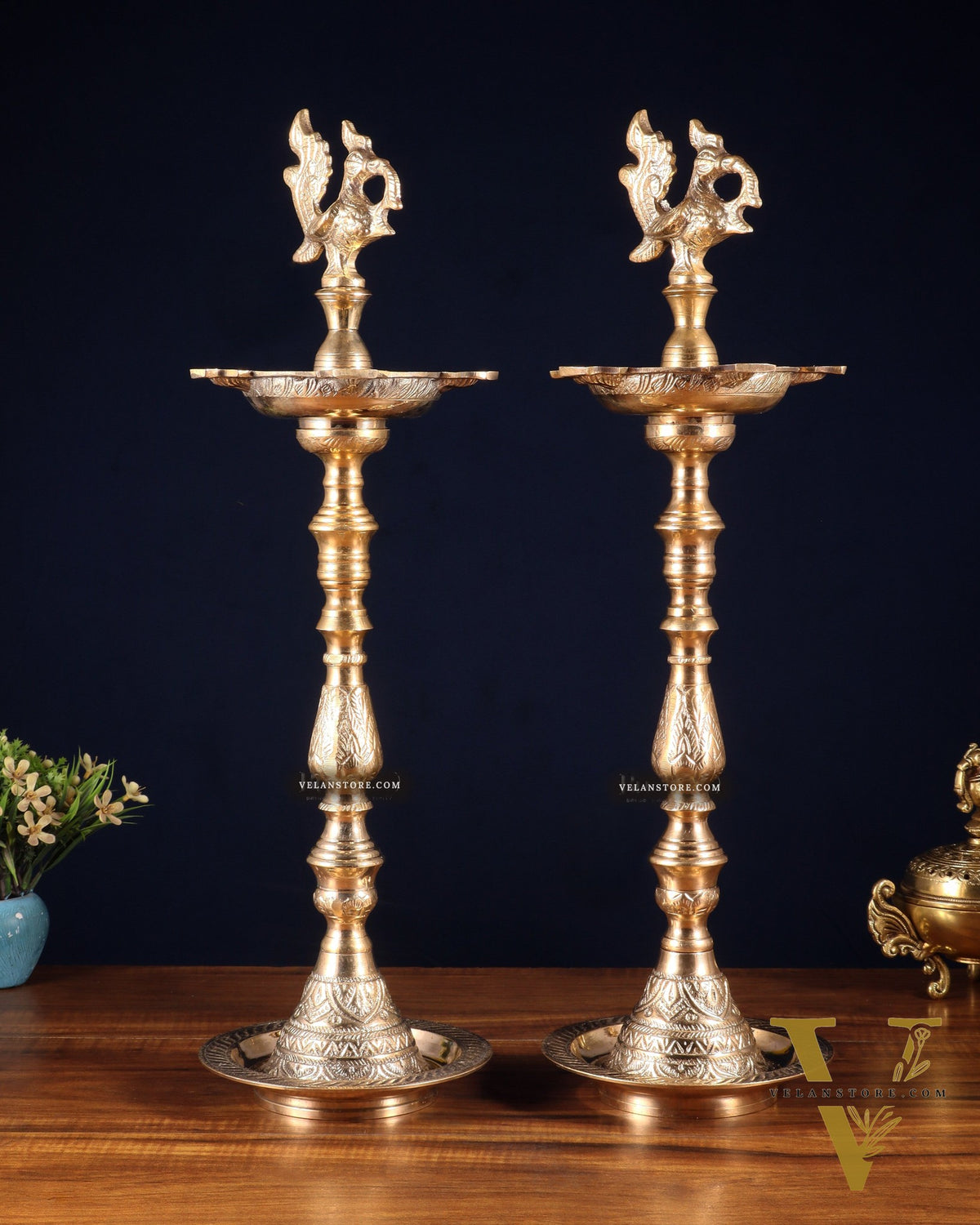 Brass Mahabharat Inauguration Oil Lamp Diya – 21" Pair