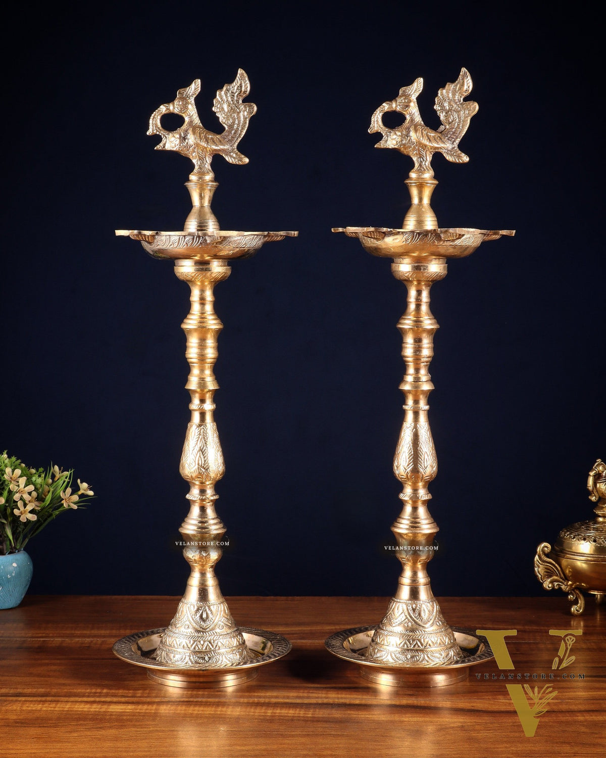 Brass Mahabharat Inauguration Oil Lamp Diya – 21" Pair