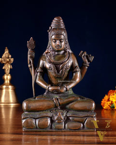 Brass Mahadev in Meditation – Lord Shiva Statue Bronze tone 5"
