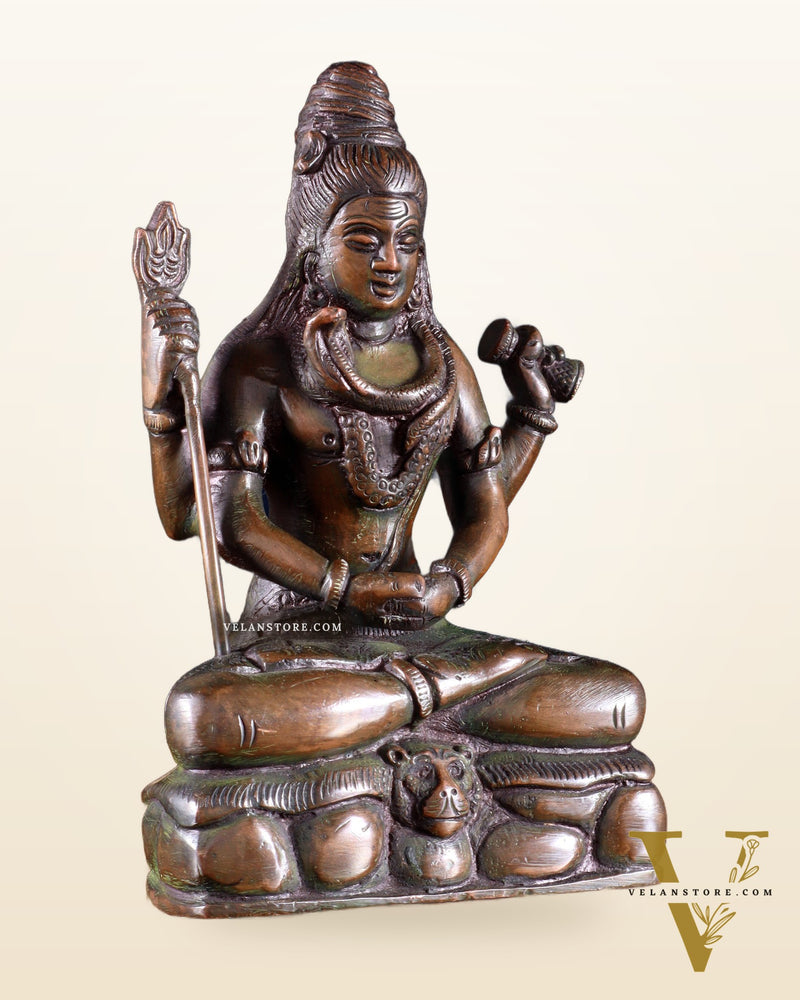 Brass Mahadev in Meditation – Lord Shiva Statue Bronze tone 5"