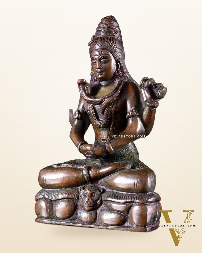 Brass Mahadev in Meditation – Lord Shiva Statue Bronze tone 5"