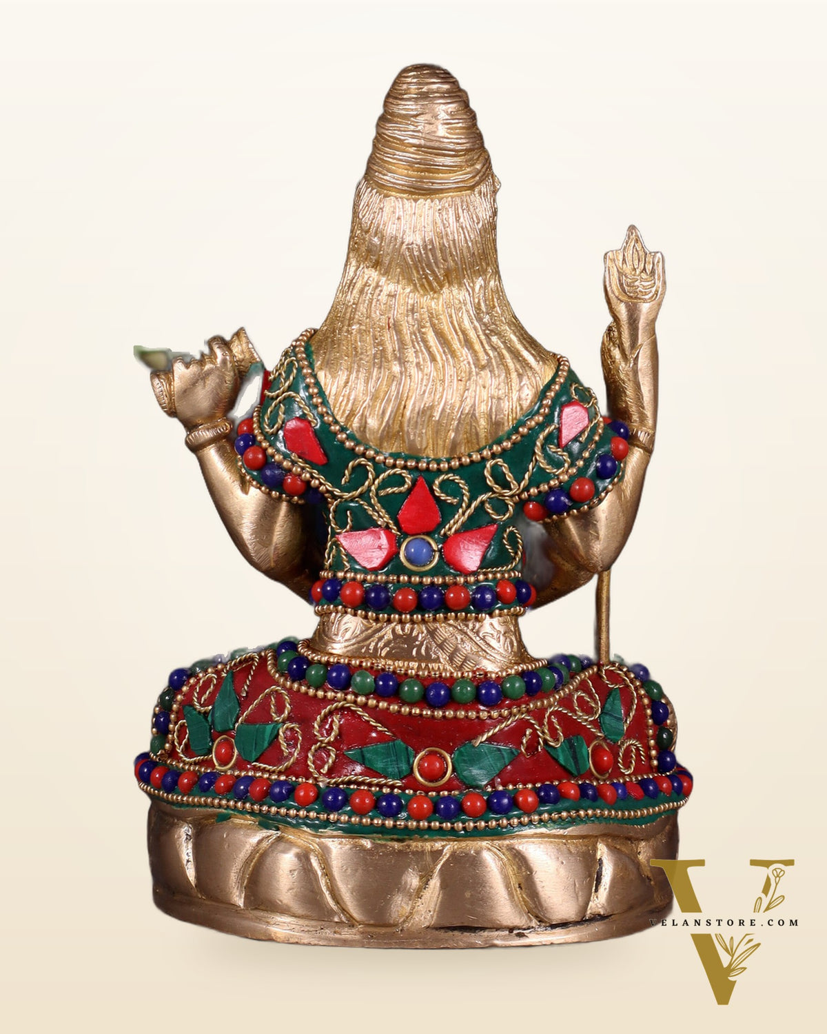 Brass Mahadev in Meditation – Lord Shiva Statue with Floral Stonework 6"