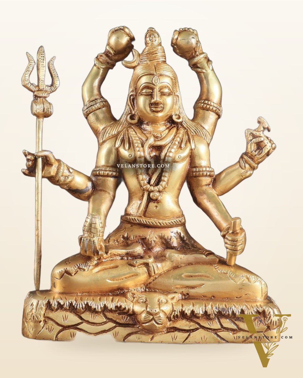 Brass Mahamrityunjay Shiva Shambho Sculpture – 10" x 8" x 5" | Powerful Artistic Idol