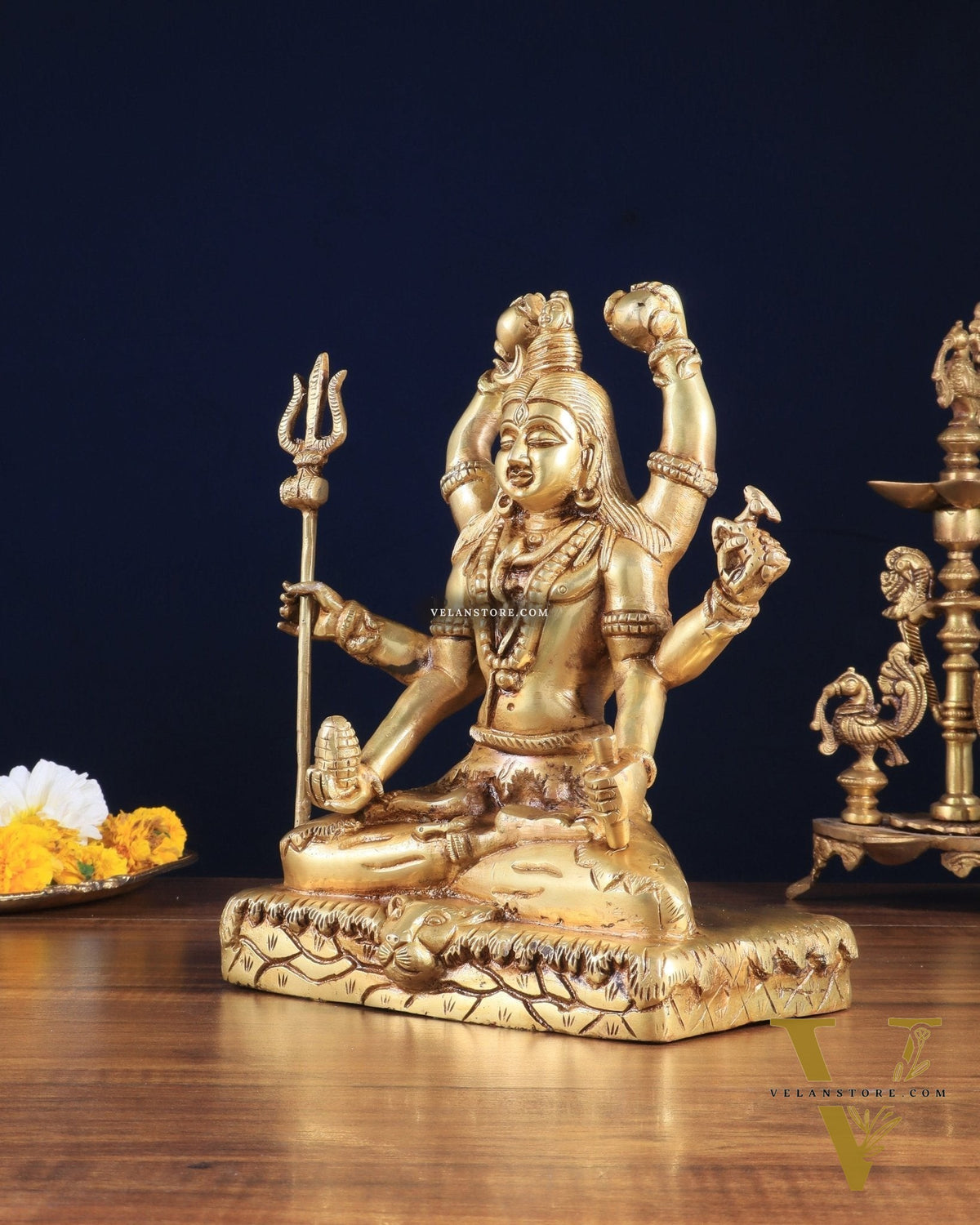 Brass Mahamrityunjay Shiva Shambho Sculpture – 10" x 8" x 5" | Powerful Artistic Idol