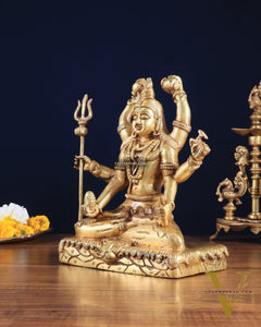 Brass Mahamrityunjay Shiva Shambho Sculpture – 10" x 8" x 5" | Powerful Artistic Idol