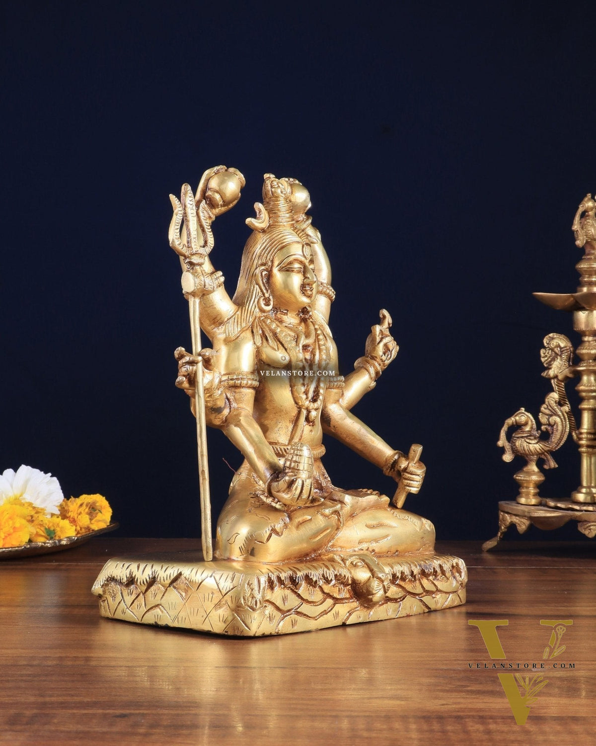 Brass Mahamrityunjay Shiva Shambho Sculpture – 10" x 8" x 5" | Powerful Artistic Idol