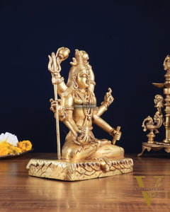 Brass Mahamrityunjay Shiva Shambho Sculpture – 10" x 8" x 5" | Powerful Artistic Idol