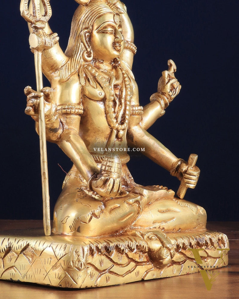 Brass Mahamrityunjay Shiva Shambho Sculpture – 10" x 8" x 5" | Powerful Artistic Idol