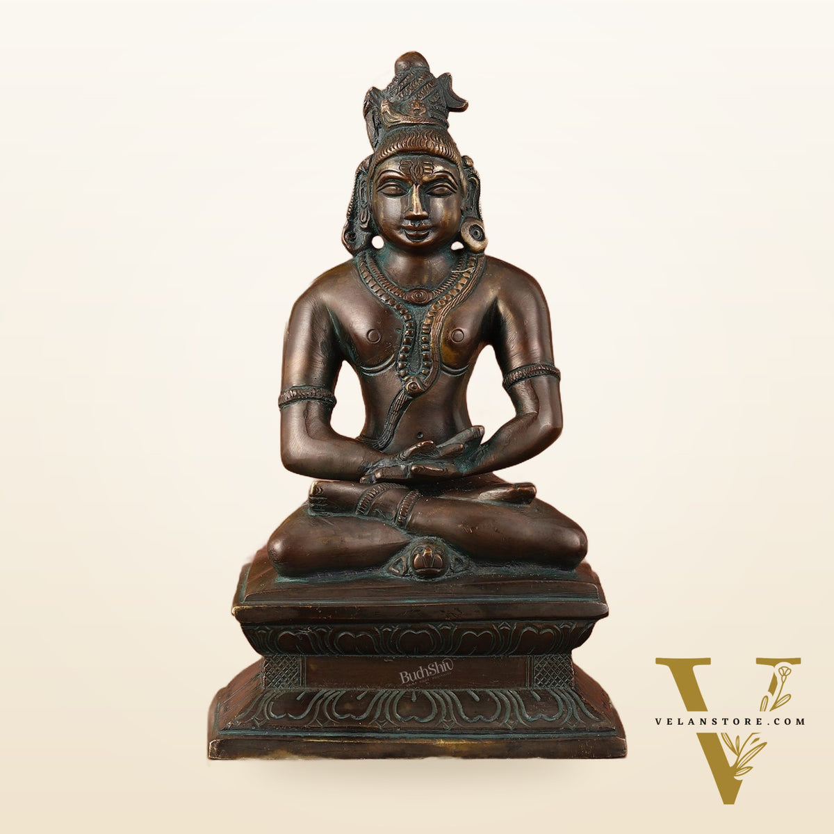 Brass Mahayogi Shiva in Meditation Idol - Antique Bronze Tone - 8.5"