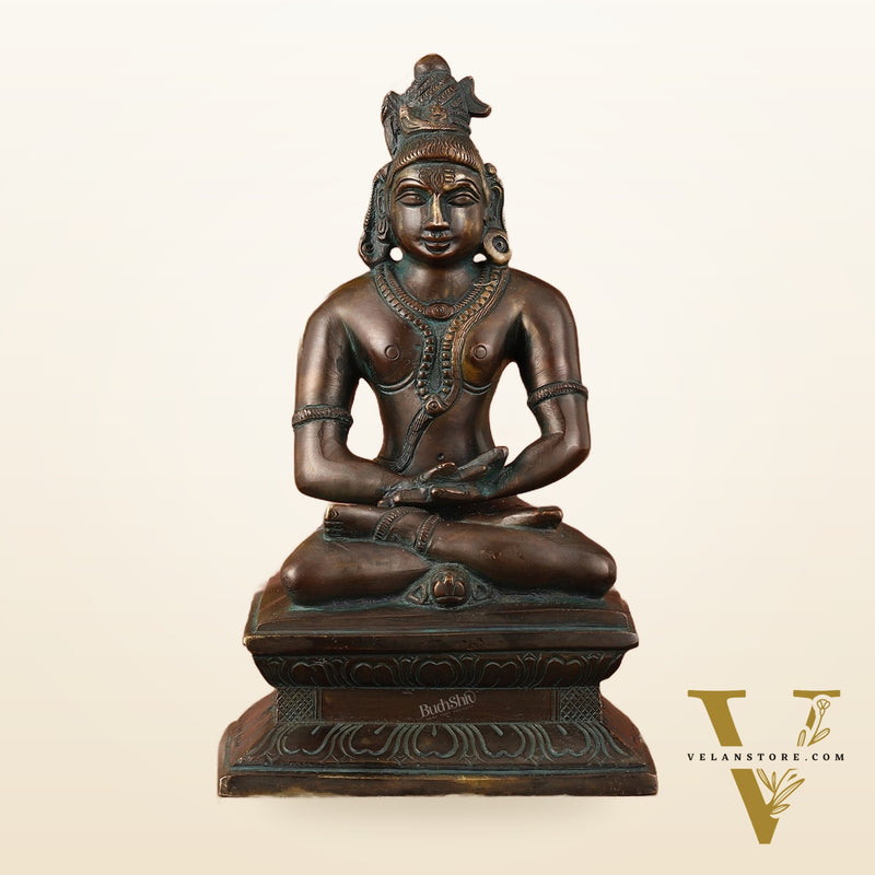Brass Mahayogi Shiva in Meditation Idol - Antique Bronze Tone - 8.5"