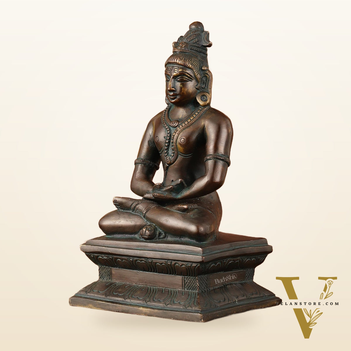 Brass Mahayogi Shiva in Meditation Idol - Antique Bronze Tone - 8.5"