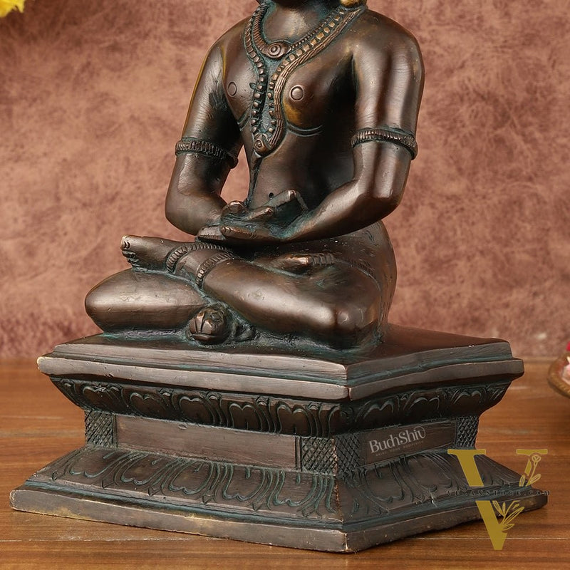 Brass Mahayogi Shiva in Meditation Idol - Antique Bronze Tone - 8.5"
