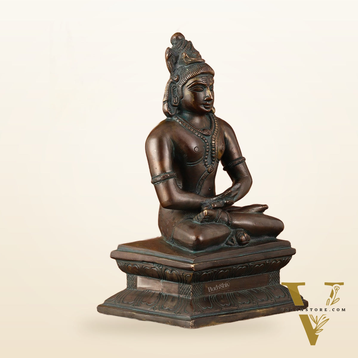 Brass Mahayogi Shiva in Meditation Idol - Antique Bronze Tone - 8.5"