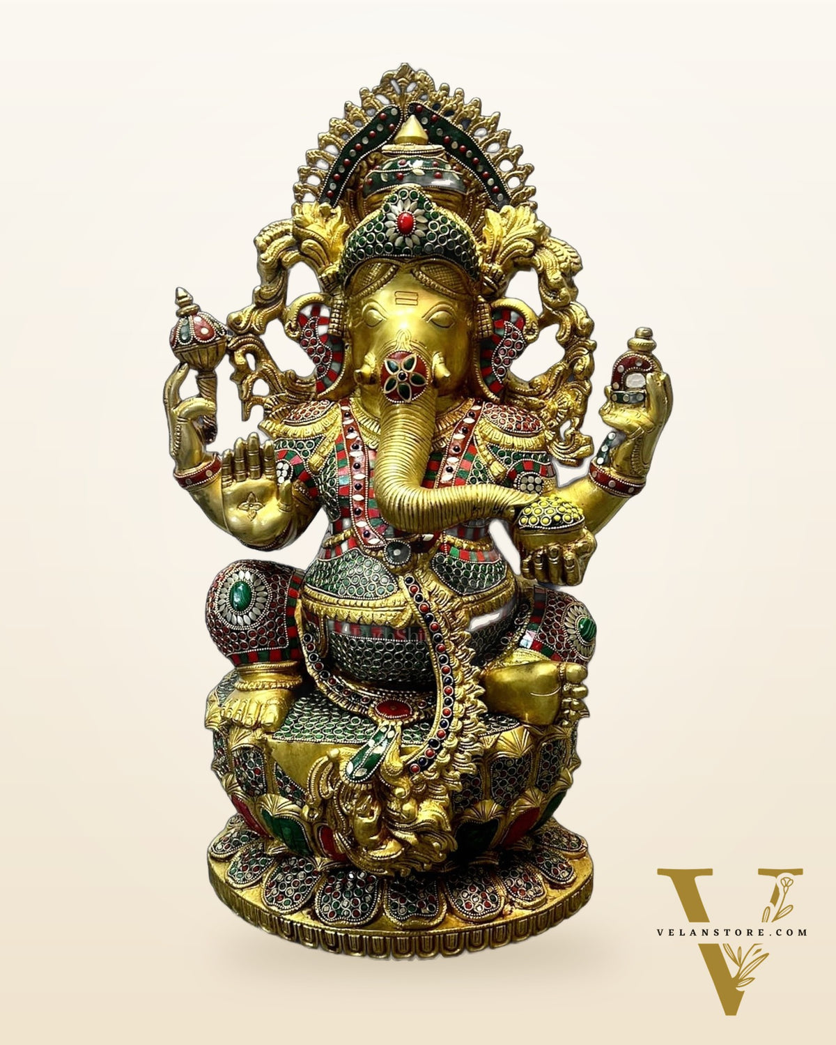 Brass Majestic Ganesha statue 26 inch with meenakari
