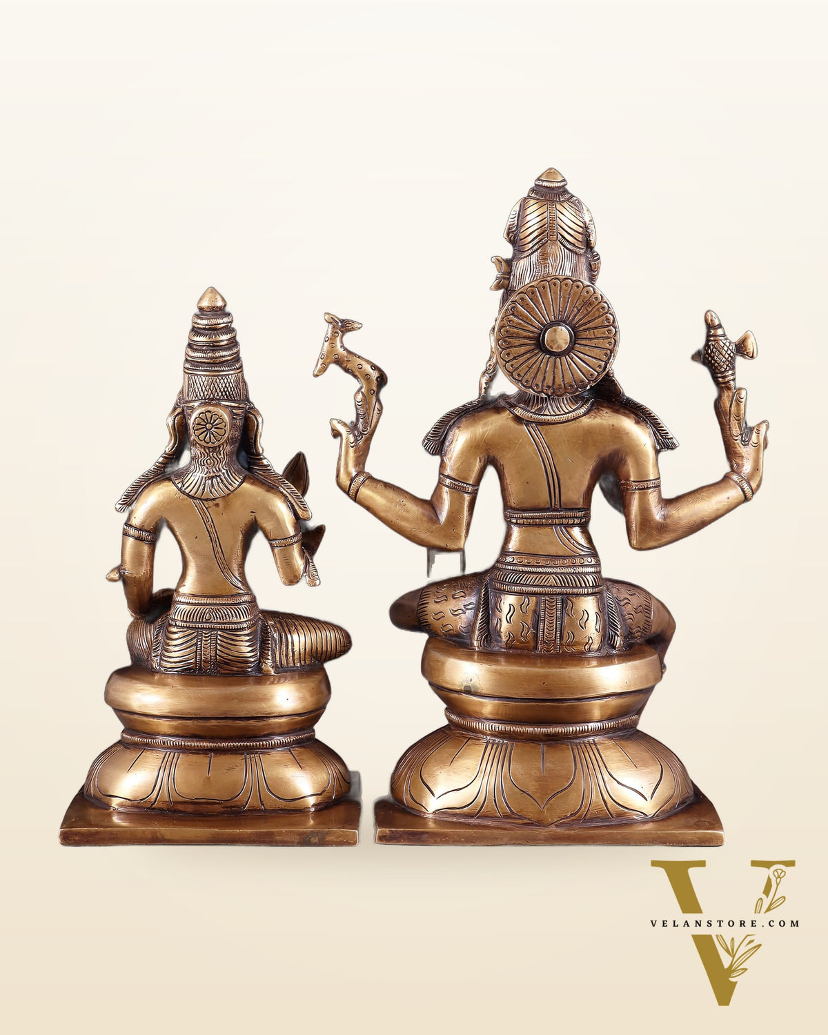 Brass Majestic Seated Lord Shiva and Parvati Idols | 11.5 Inch