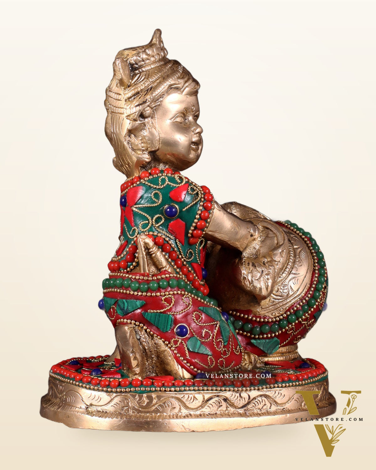 Brass Makhan Chor Idol with Floral Stonework 7"